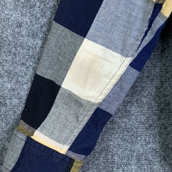 American Eagle Outfitters Button Up Shirt Men M Block Plaid Navy Gold Classic - Picture 15 of 15